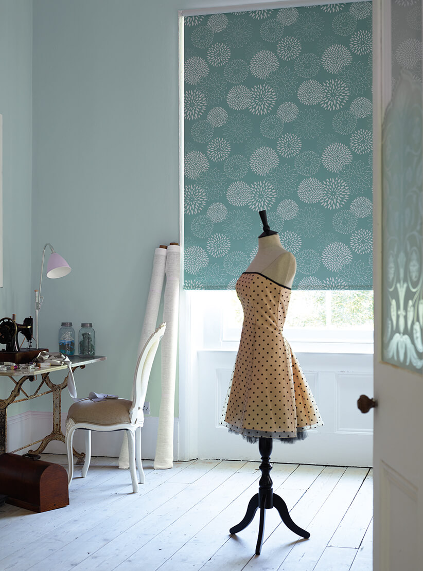 Patterned Light Blue Thermal Blackout Roller Blinds