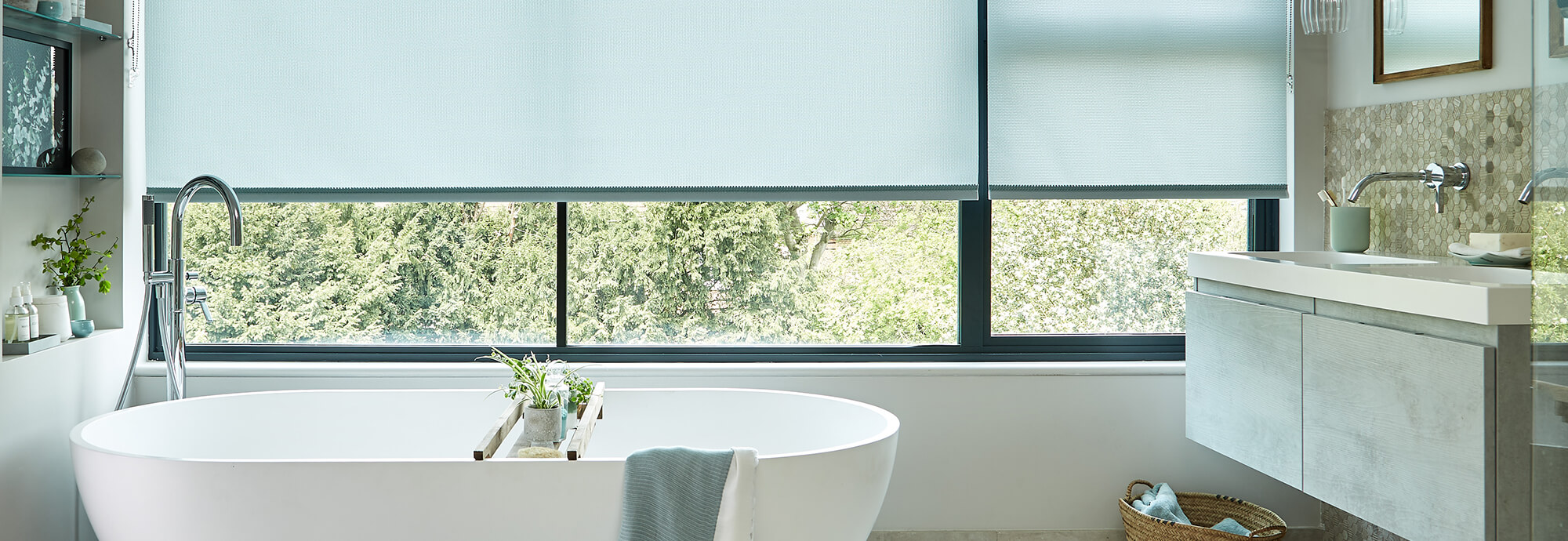 grey bathroom roller blinds