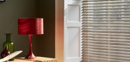 Faux wood blinds in study