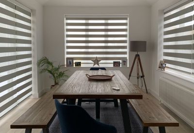 Day and night blinds in a dining room